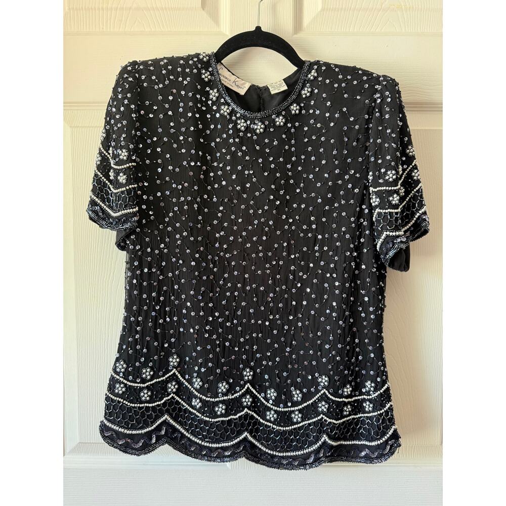 Vintage Late 1980s / Early 1990s Lawrence Kazar‎ Black Beaded Evening Formal Top